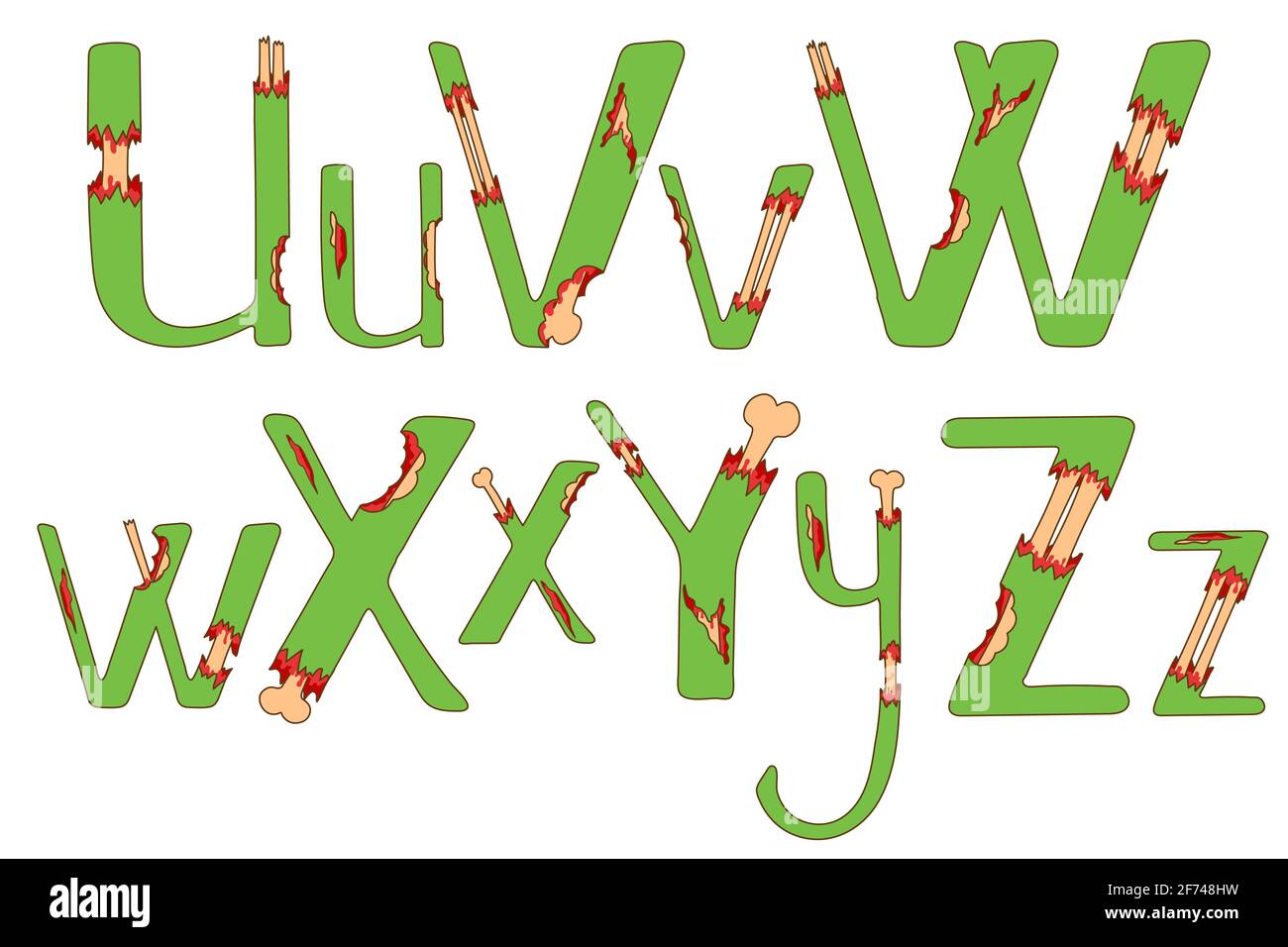 Zombie Text. Green Terrible Letter And Brains. Horror Lettering