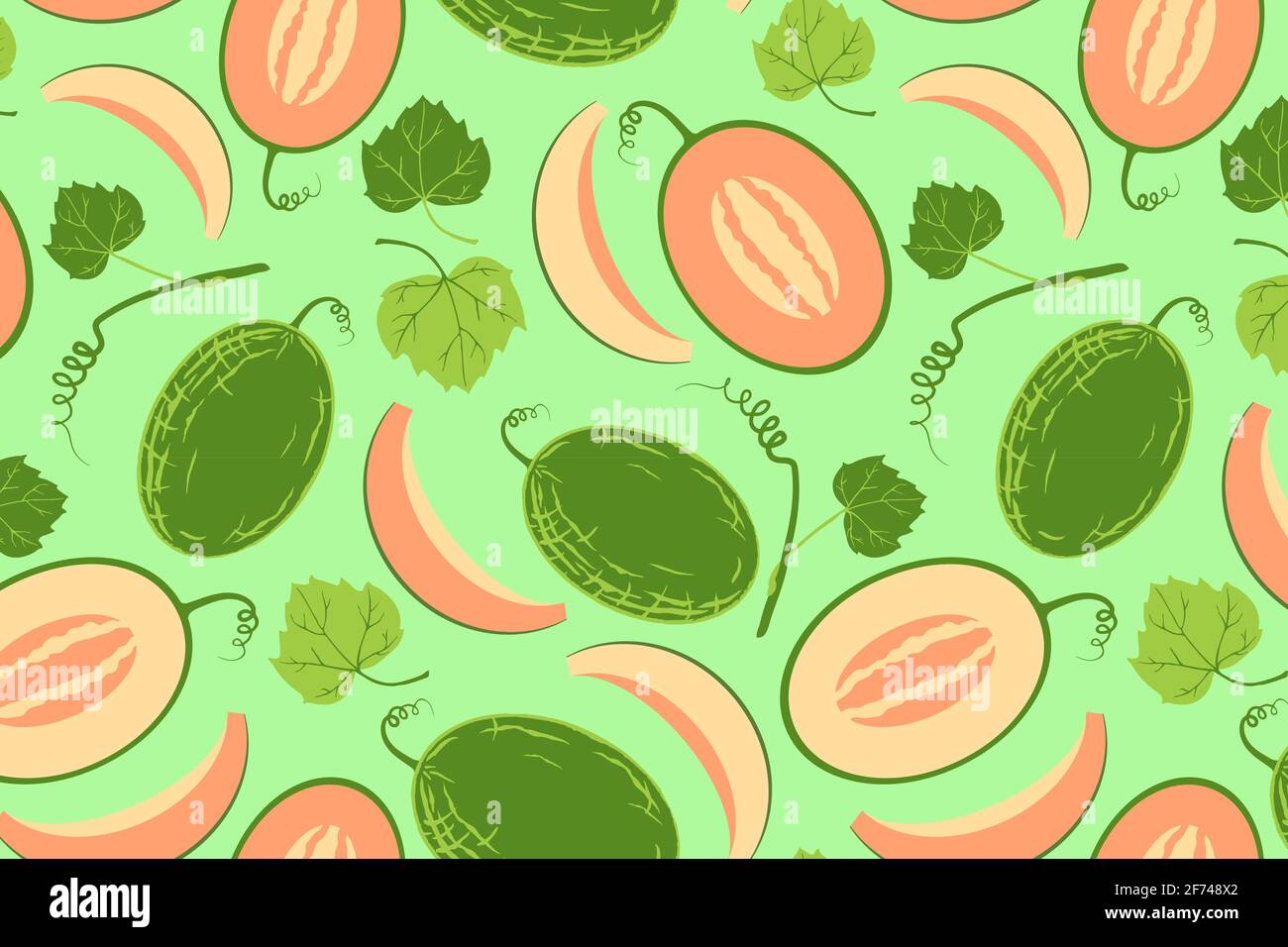 Ripe yellow melon seamless pattern Stock Vector