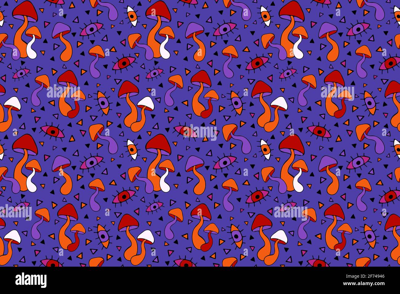Psycho mushrooms seamless pattern Stock Vector