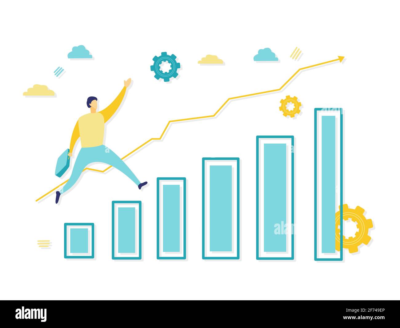 Flat illustration of a young businessman walking up on a staircase ...