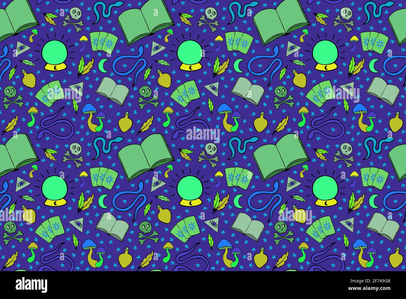 Fluorescent witch equipment seamless pattern Stock Vector