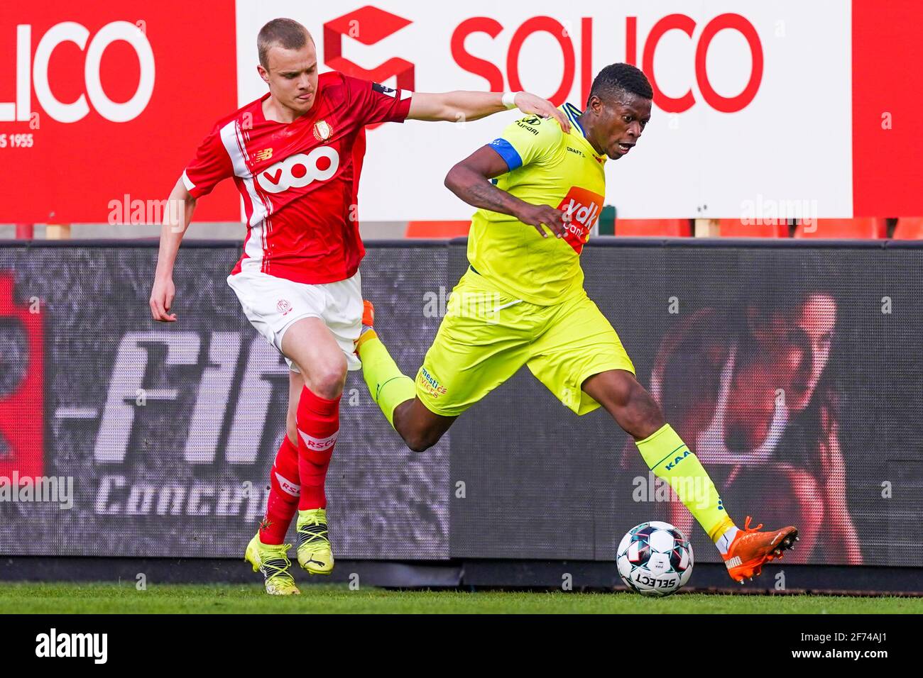 LUIK, BELGIUM APRIL 4 Hugo Siquet of Standard de Liege and Nurio