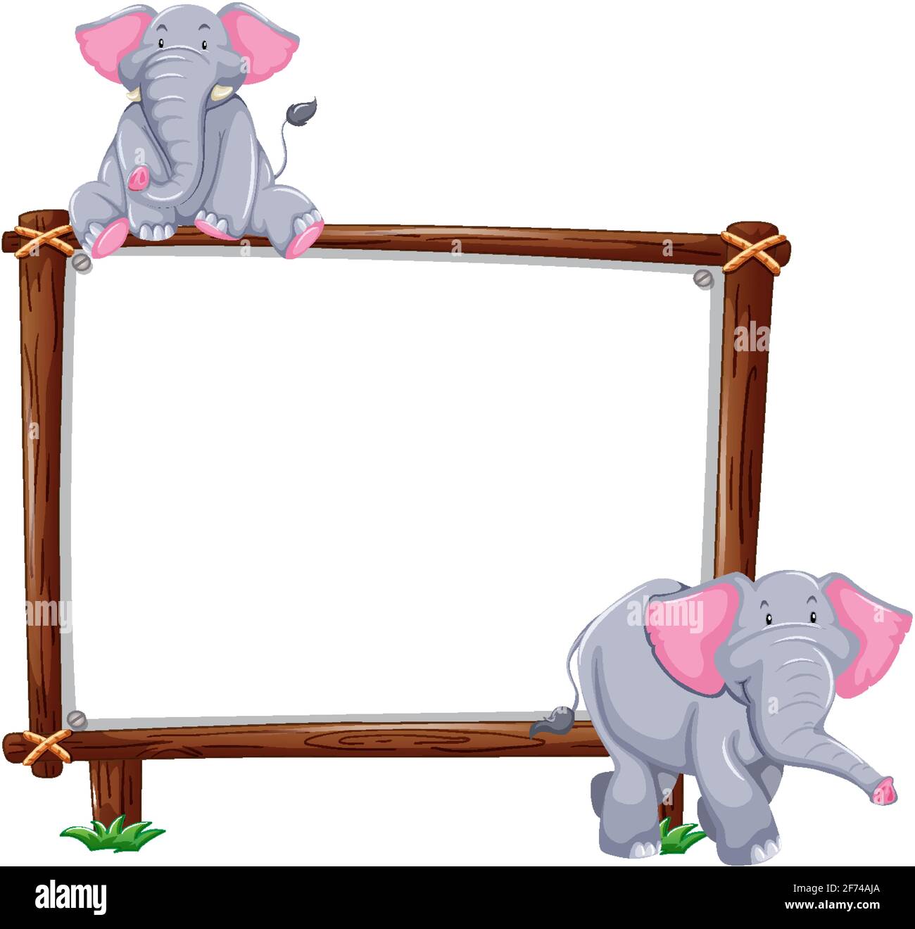 Empty banner with two elephants on white background illustration Stock Vector
