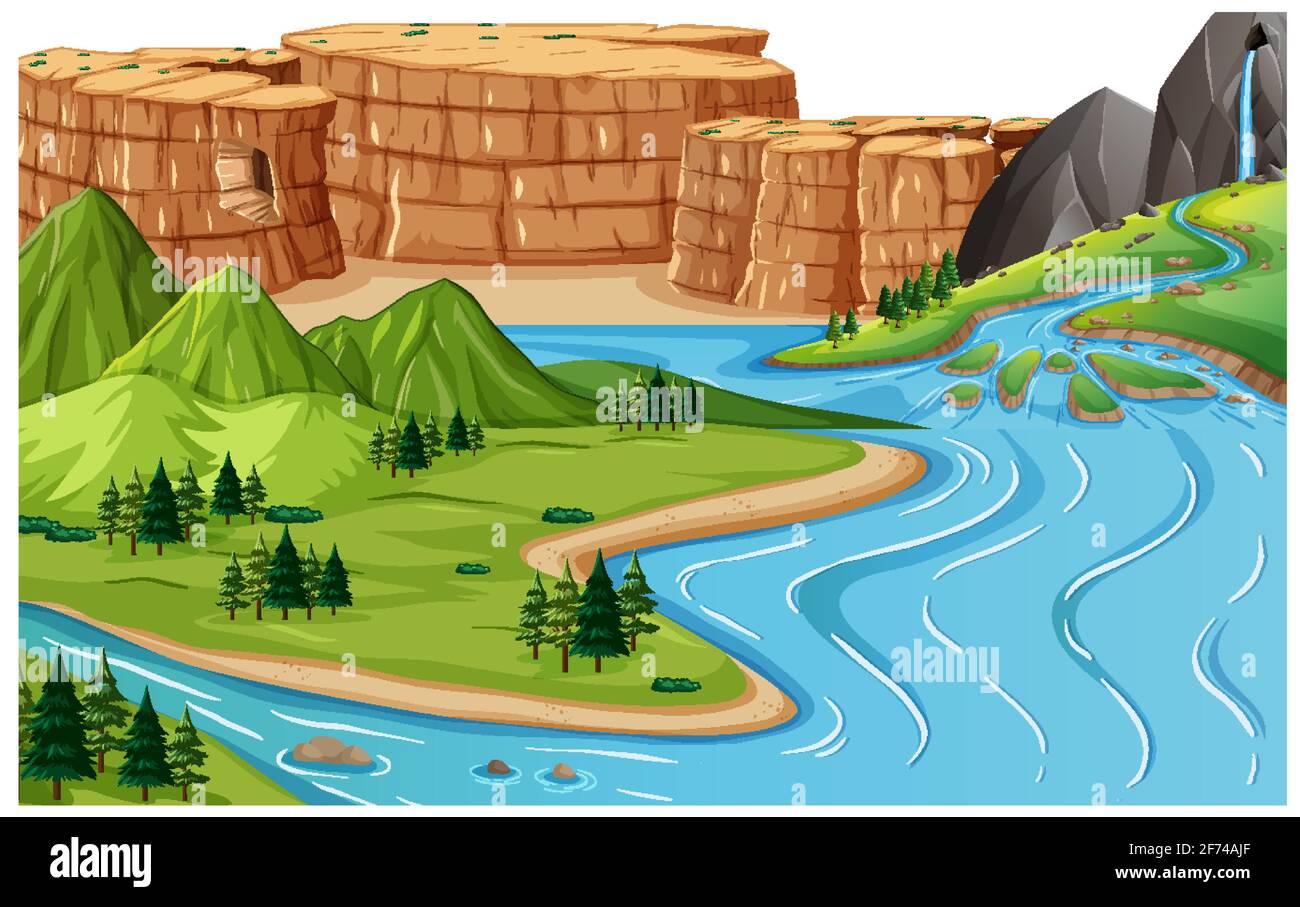 Land and water geography landscape illustration Stock Vector