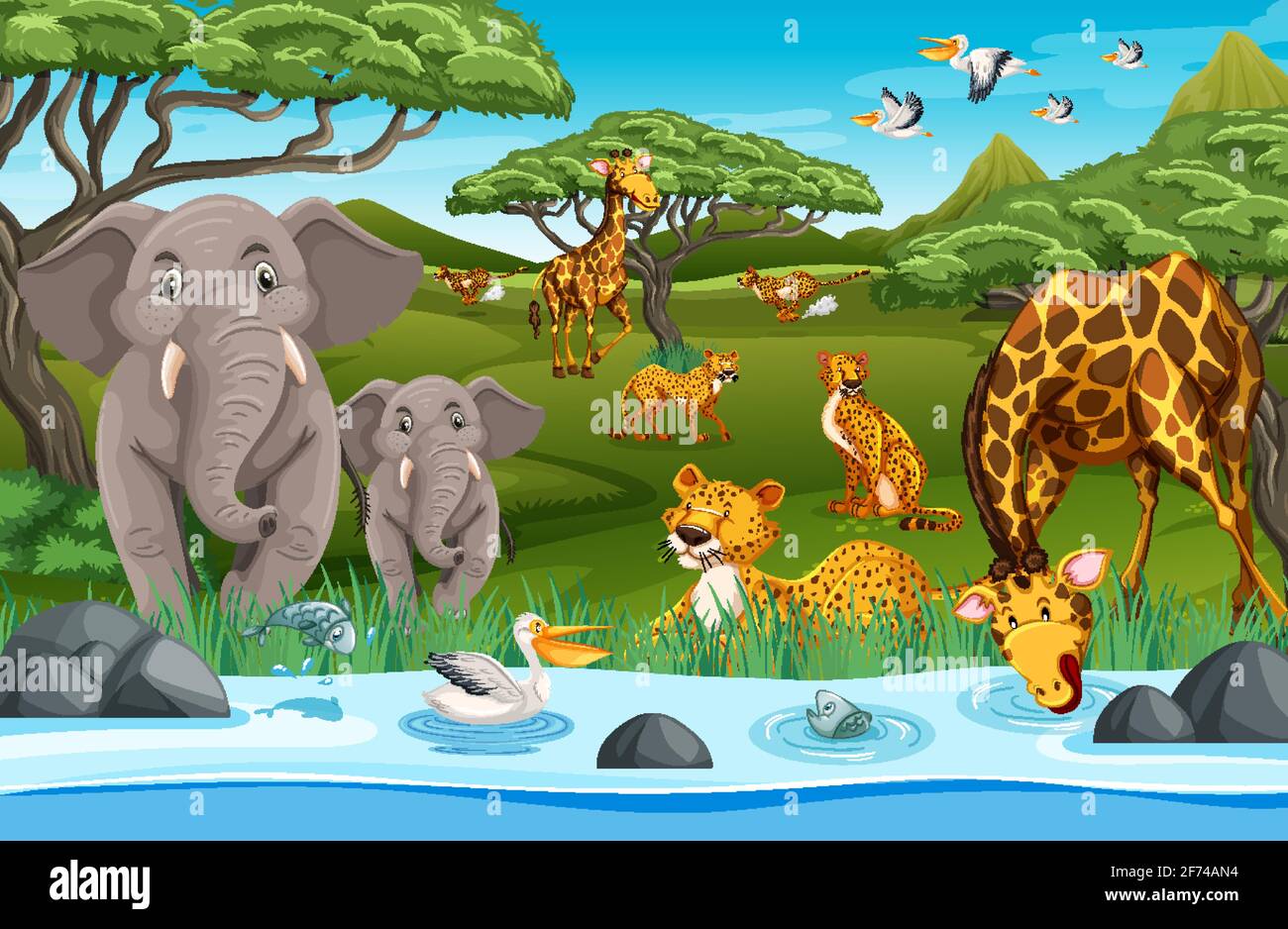 Wild animals in the jungle illustration Stock Vector Image & Art - Alamy