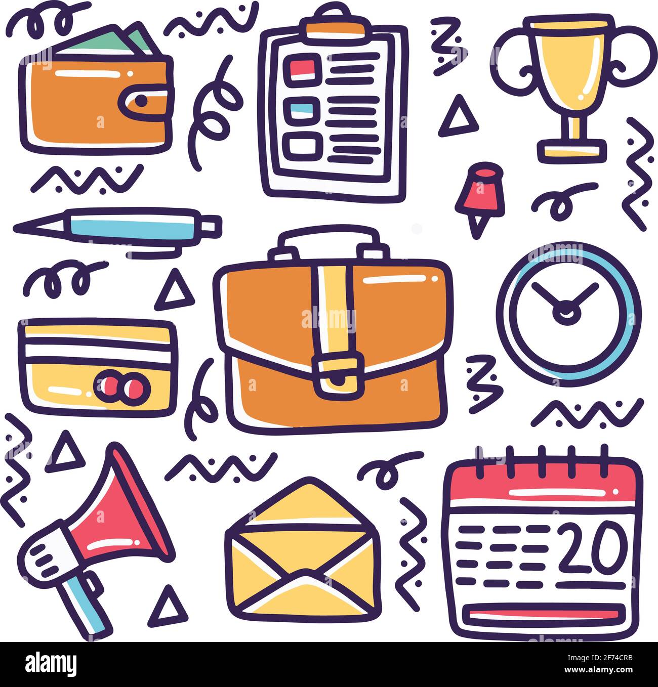 doodle set of bussiness tools hand drawing Stock Vector