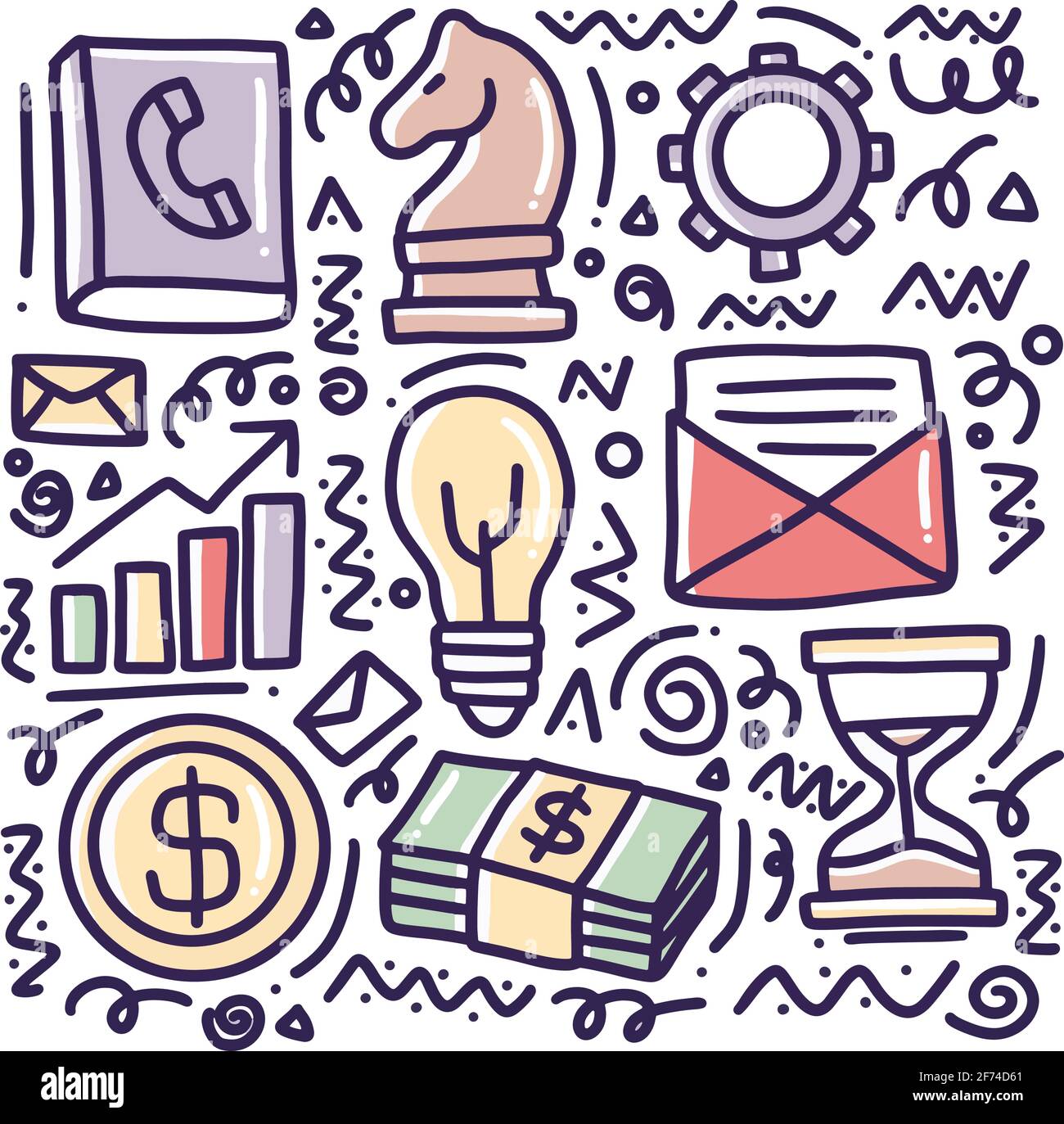doodle set of bussiness tools hand drawing Stock Vector