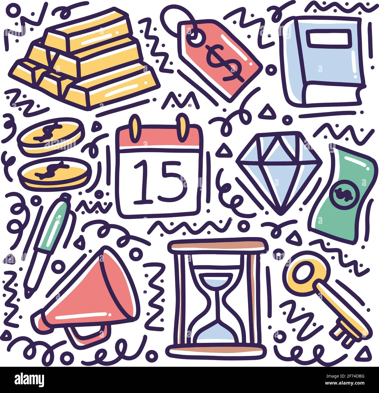 doodle set of bussiness tools hand drawing Stock Vector