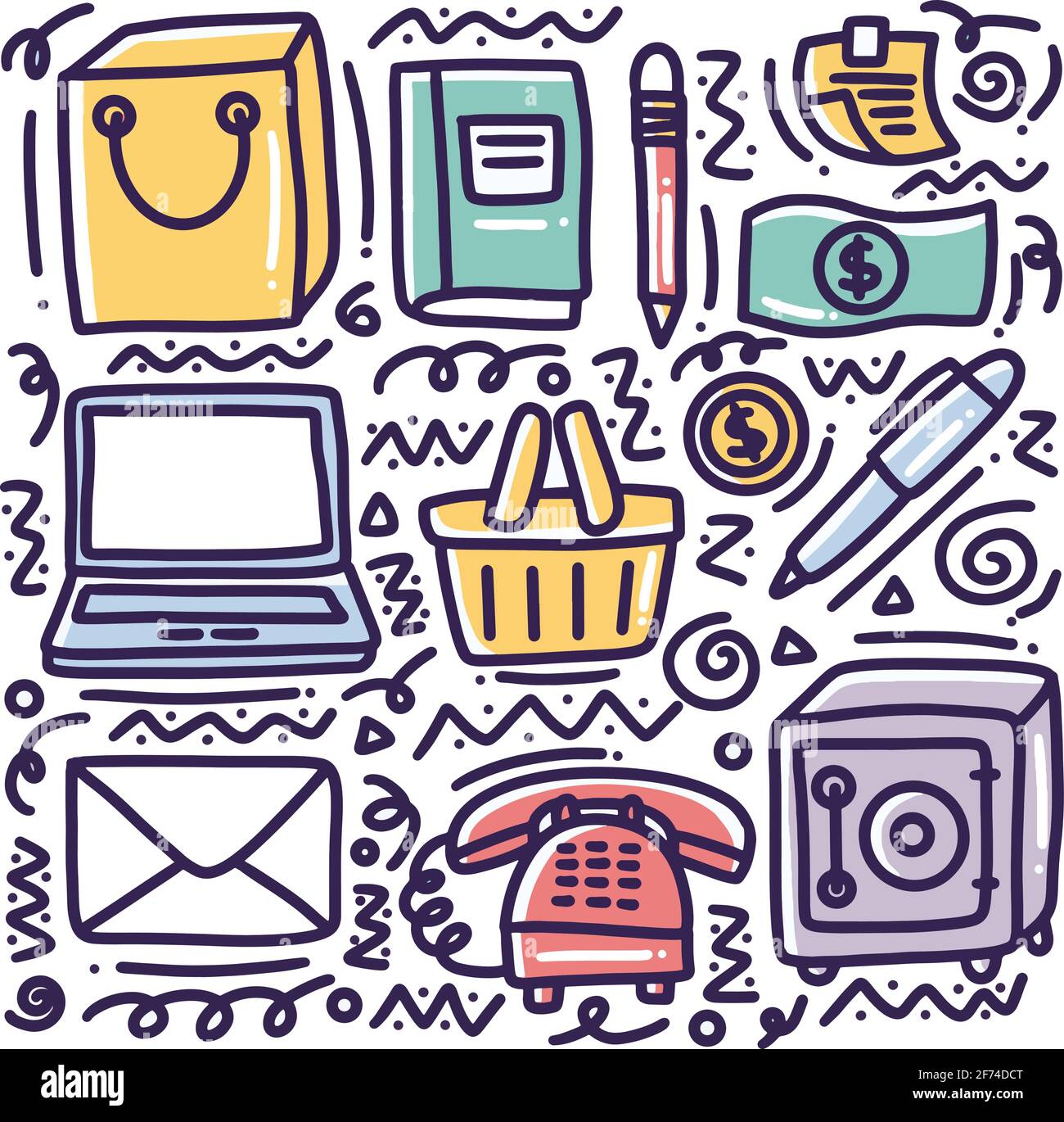 doodle set of bussiness tools hand drawing Stock Vector