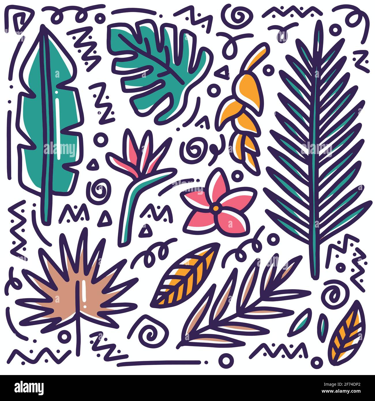 hand drawn doodle leaf set Stock Vector