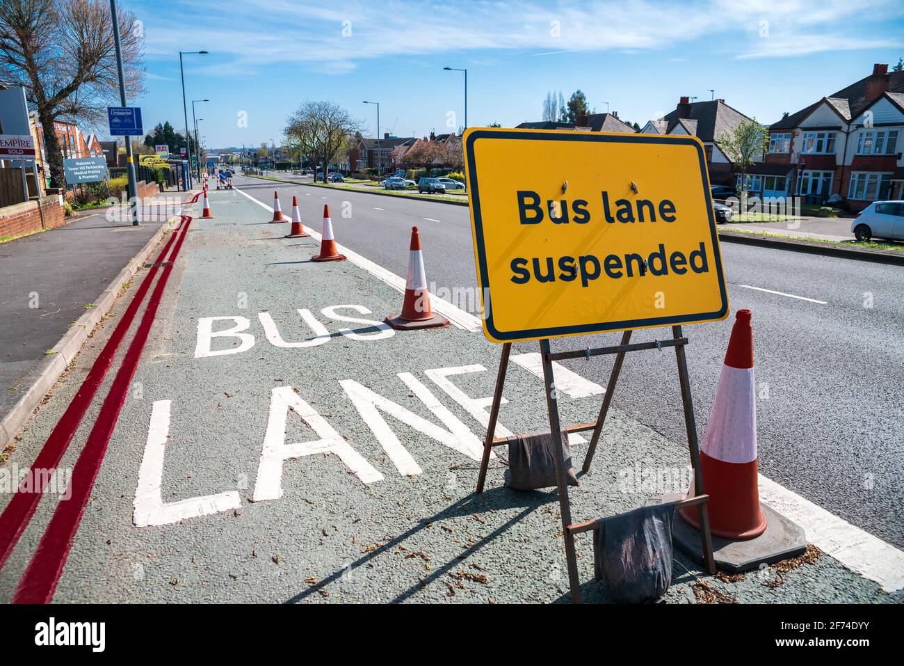 Suspended bus lane, Bus Lane Suspended sign on road with closed bus