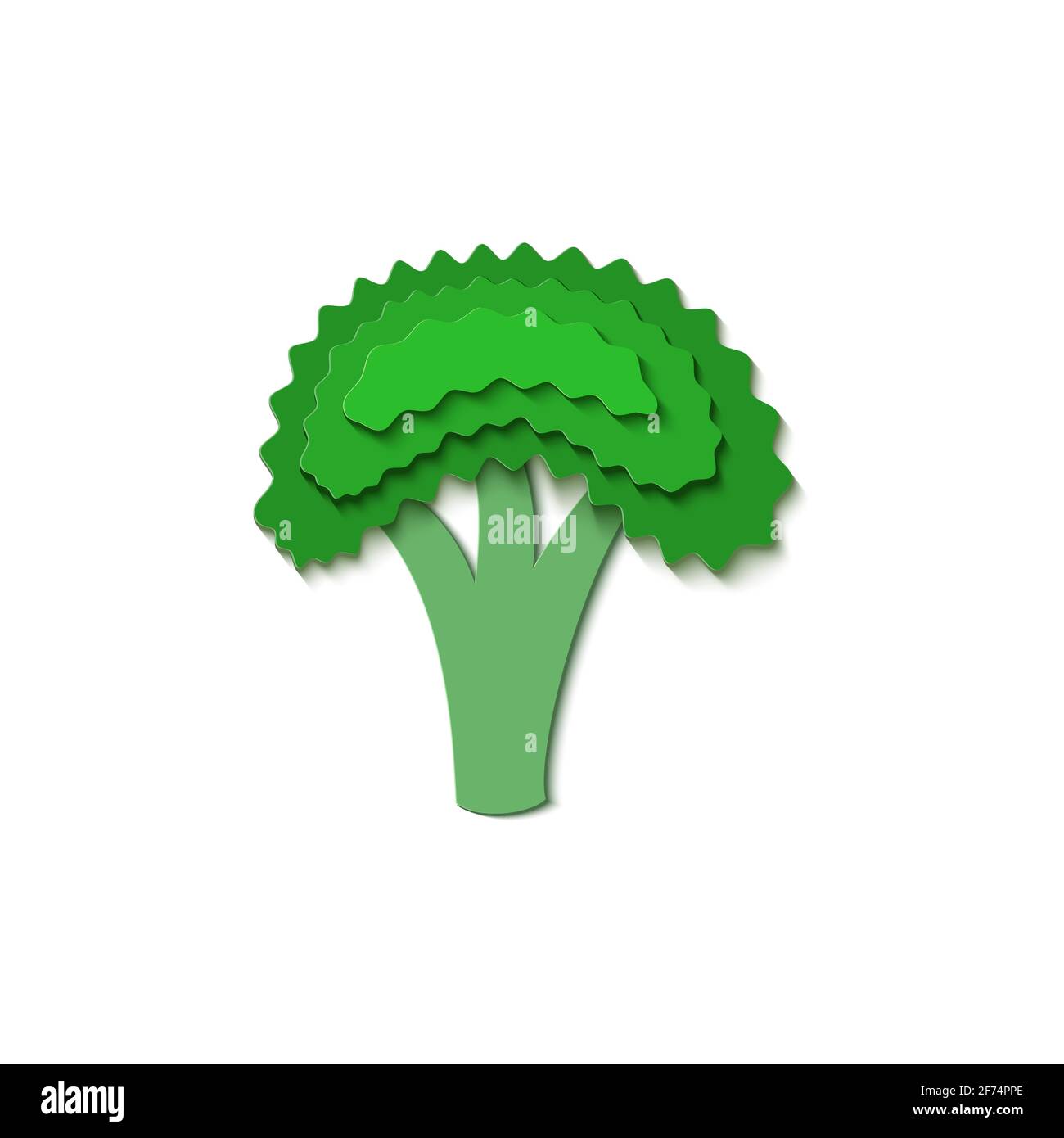 Green broccoli paper cut style. Origami vegetable isolated on white