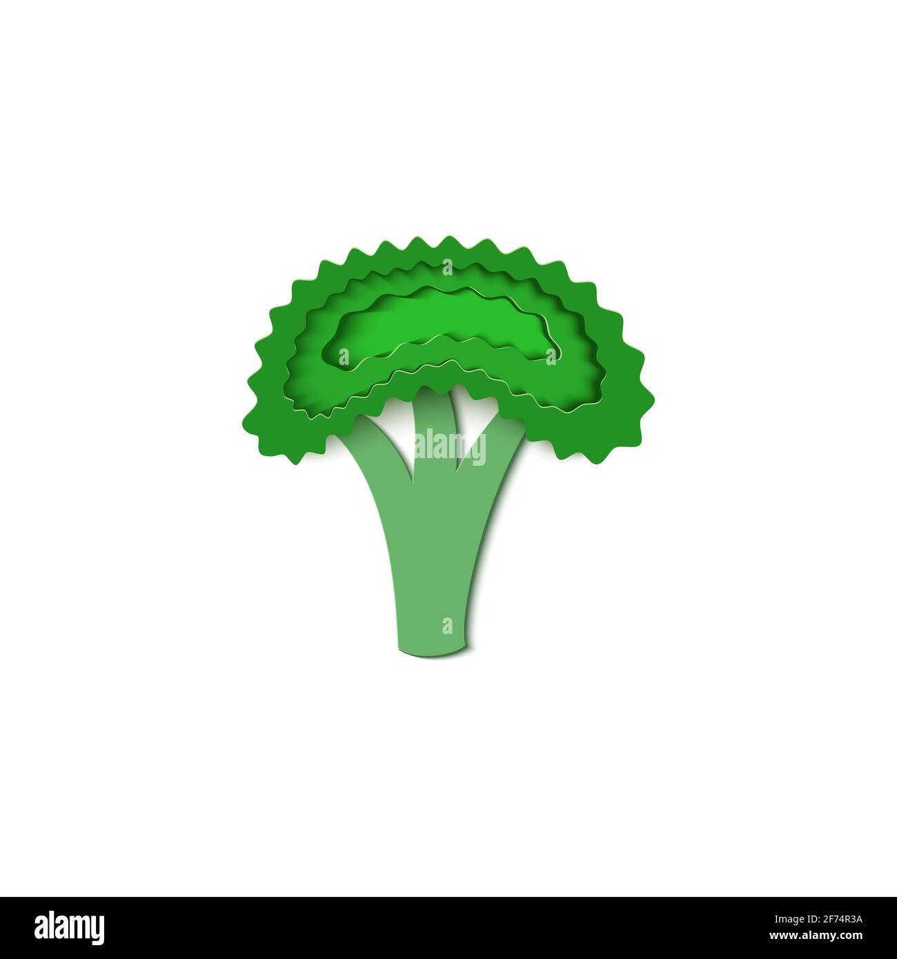 Green broccoli paper cut style. Origami vegetable isolated on white