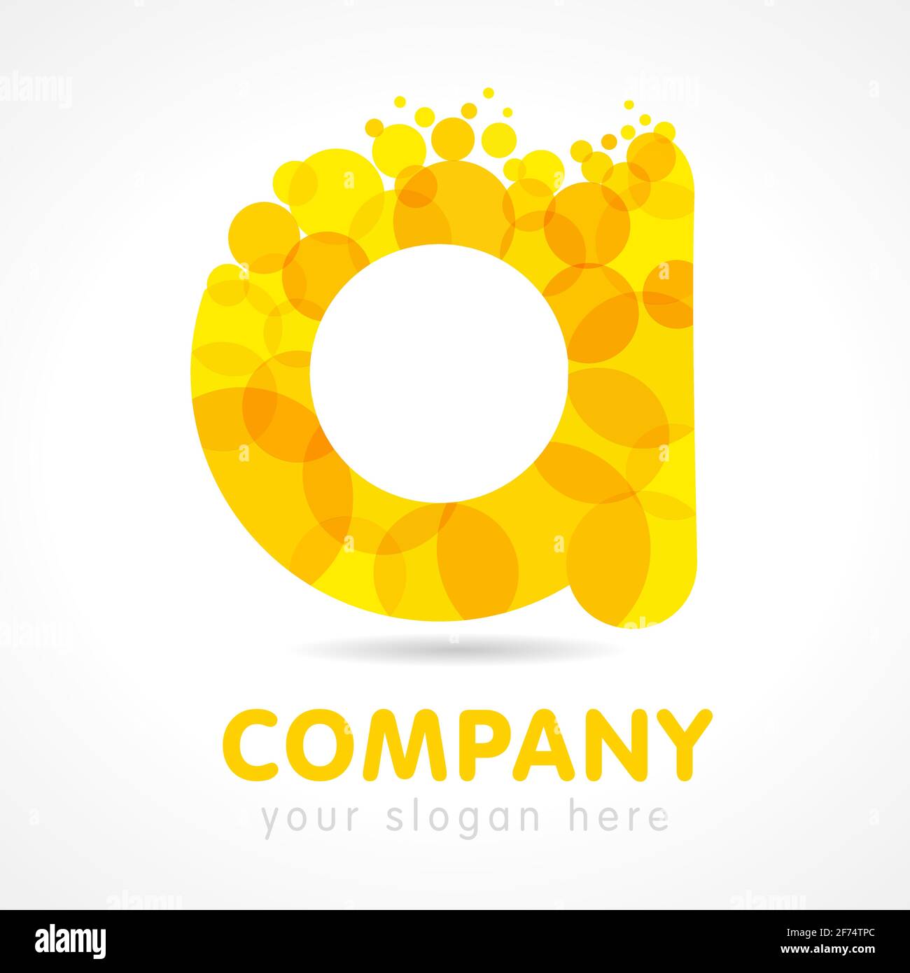 A letter logotype concept. A company template. Stained-glass colored luxurious emblem, gold drops, bubbles bunch. Branding entertaining, cryptocurrenc Stock Vector