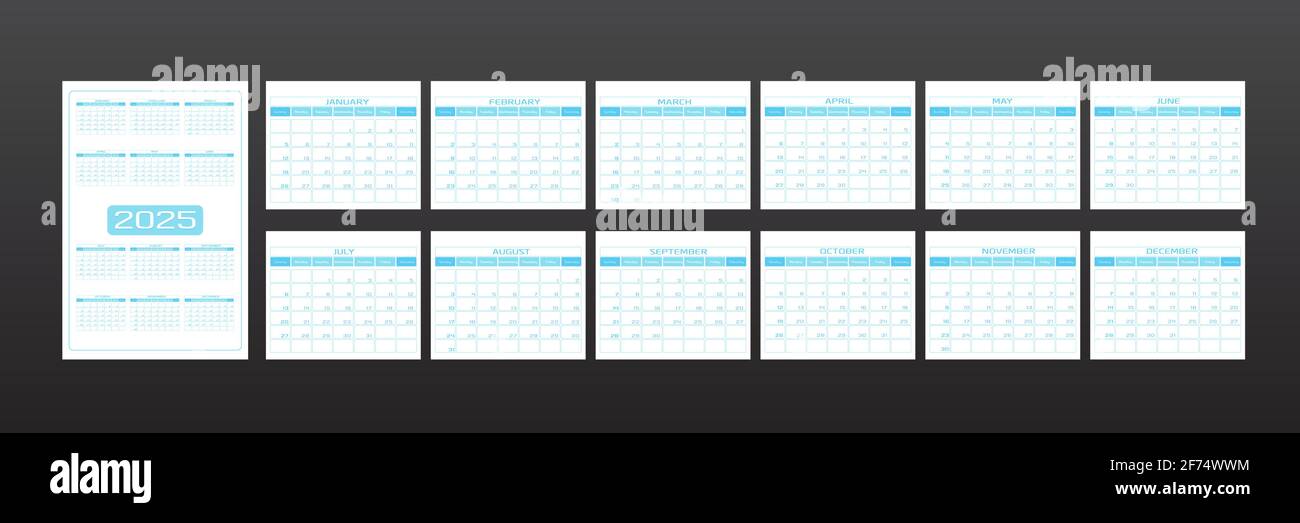 2025 calendar in minimalistic urban trendy style. set of 12 months