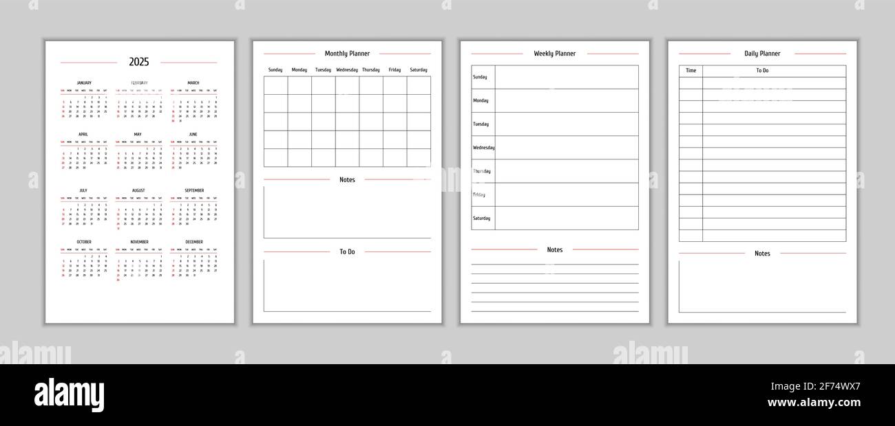 2025 calendar and daily weekly monthly personal planner diary template