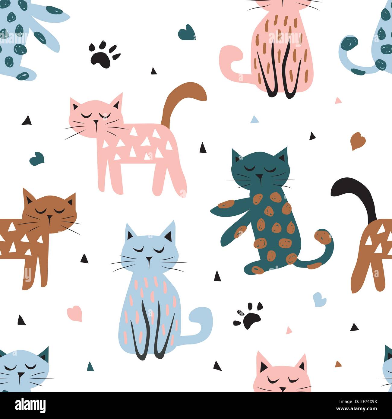 Childish seamless pattern with cute cat. Creative texture for fabric, textile Stock Vector