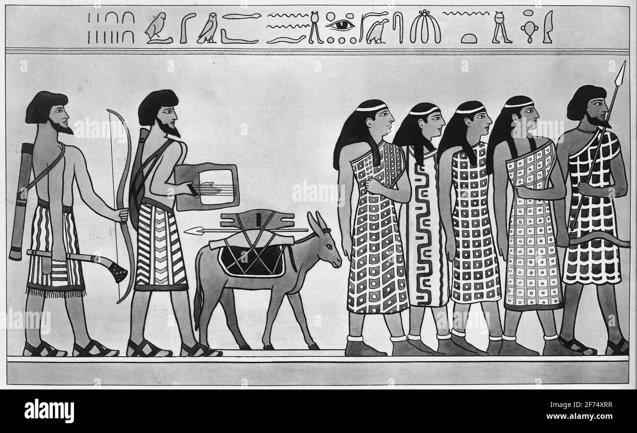 illustration of a group of Canaanites trading in Egypt, a famous scene