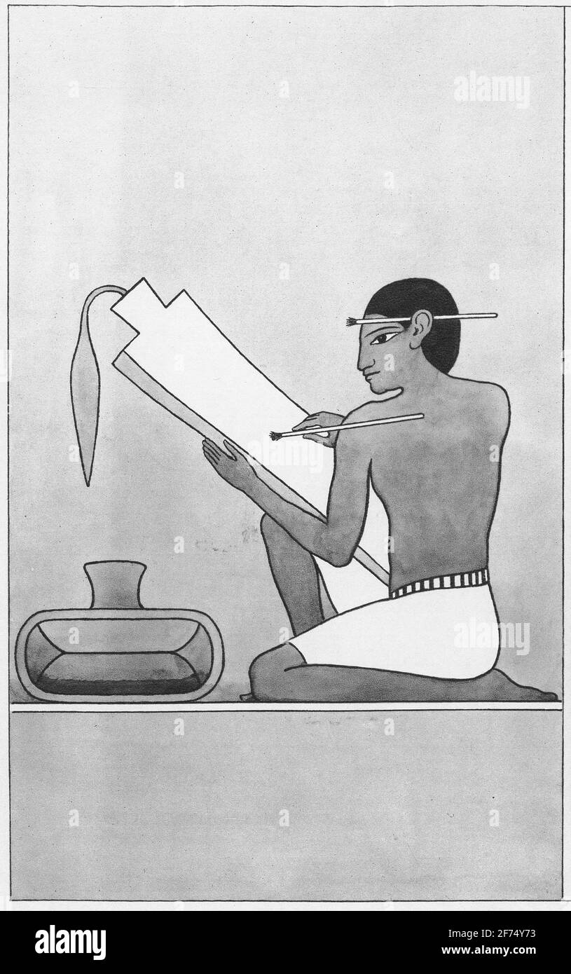 Halftone of an Egyptian Scribe. From a set of school posters for history and social studies c 1930 Stock Photo