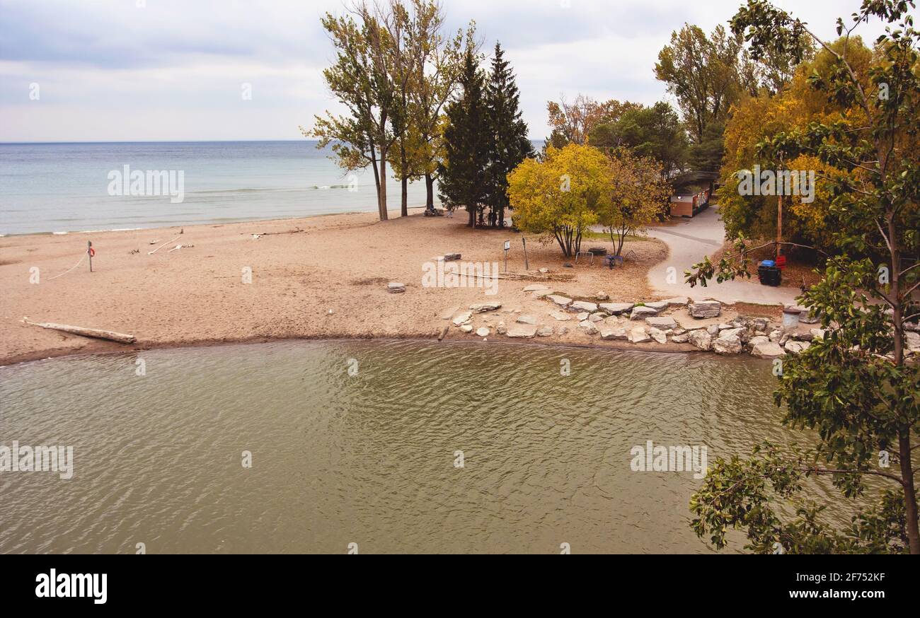 A view of a beach from above during autumn in Toronto. Stock Photo
