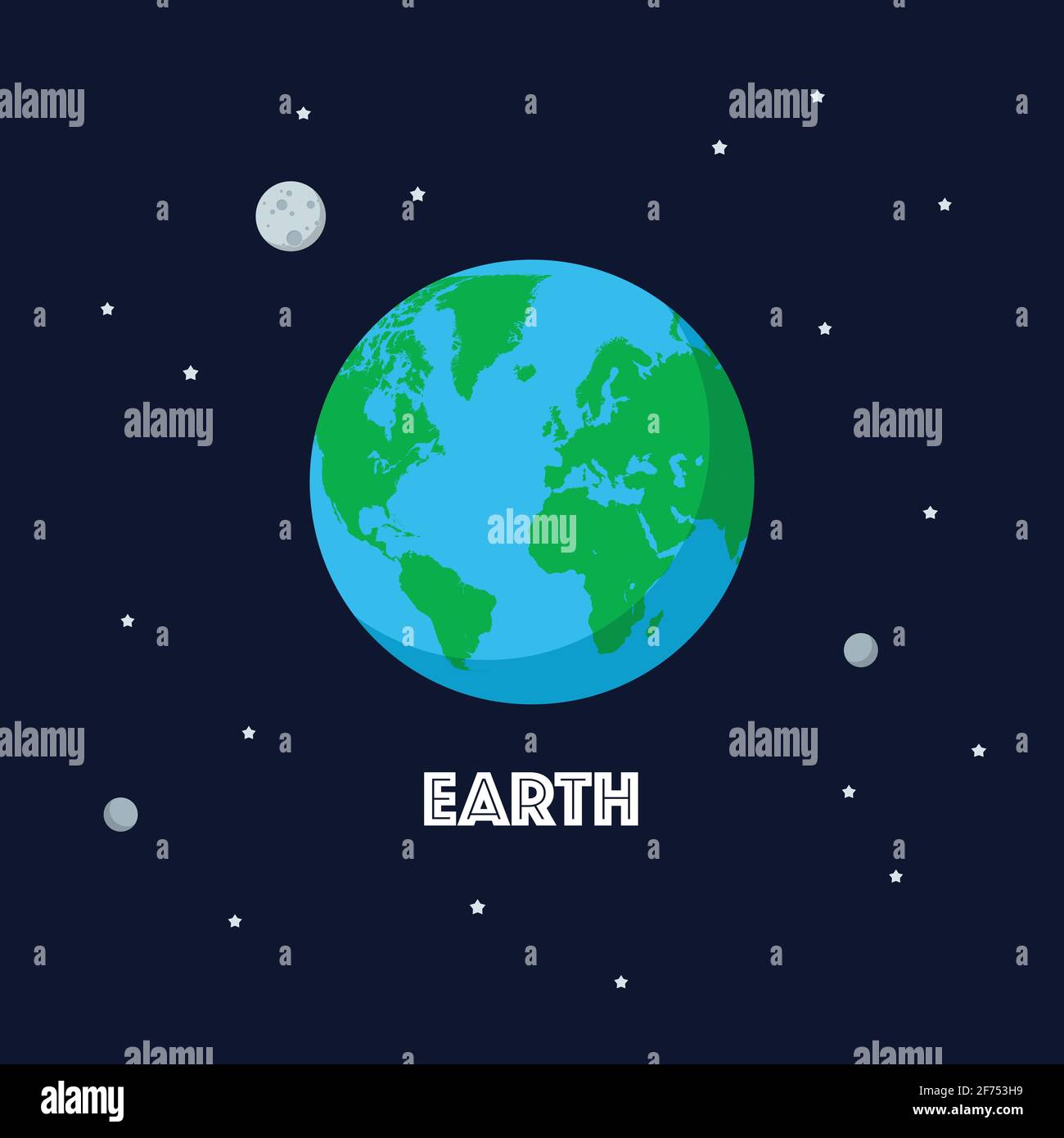 Earth and moon on space background. Flat style vector illustration Stock Vector