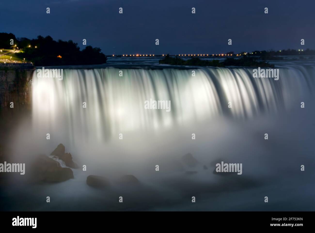 A long exposure of Niagara Falls taken at night. Stock Photo