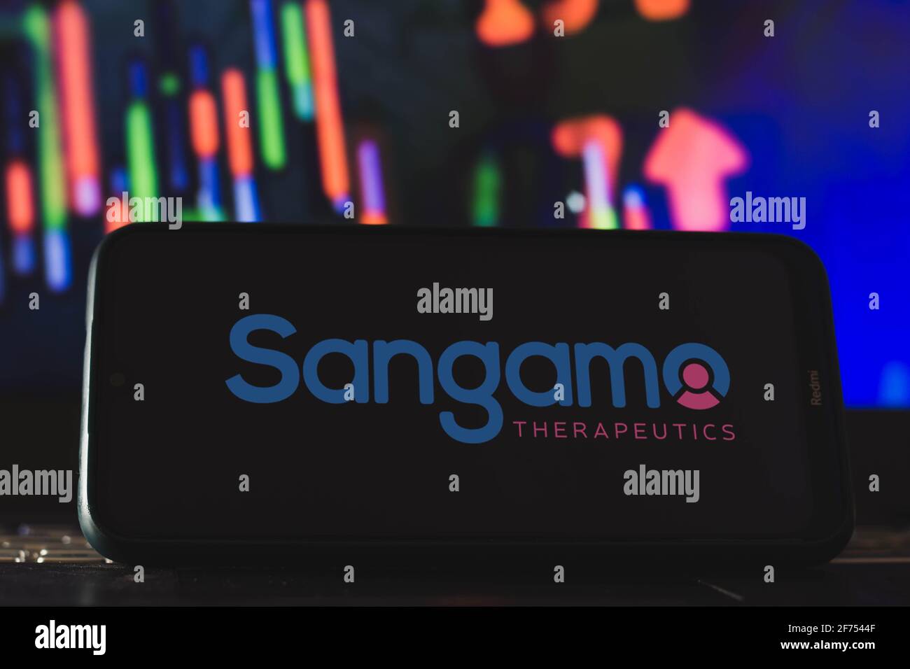 In this photo illustration a Sangamo Therapeutics logo seen displayed ...