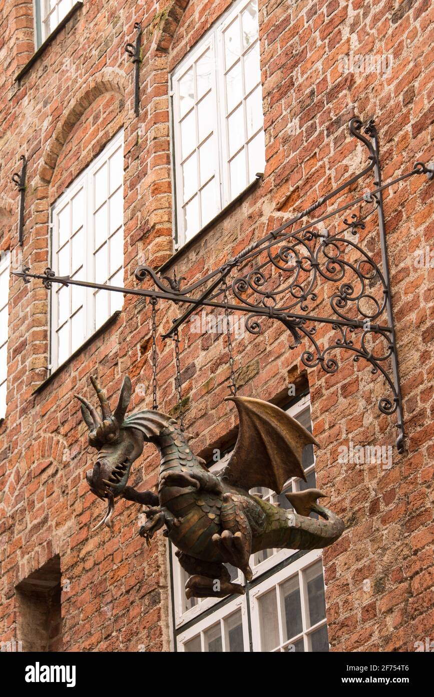 Sign at the museum of puppet theatre in Lübeck which is housed in a historic building Stock Photo