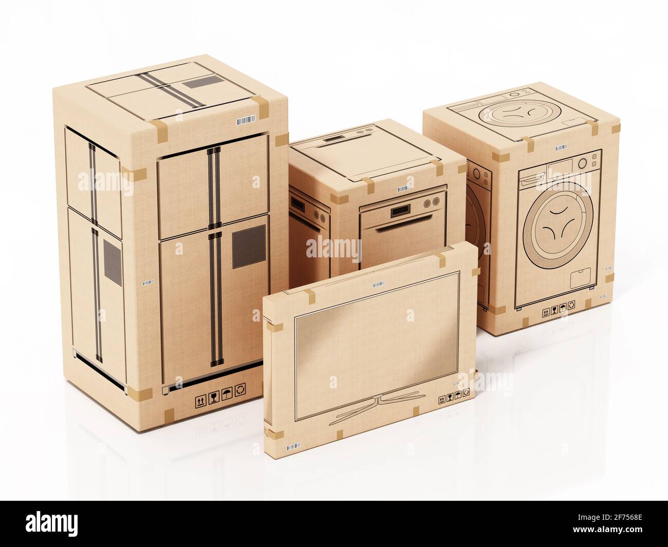 Home appliances boxes isolated on white background. 3D illustration Stock Photo Alamy