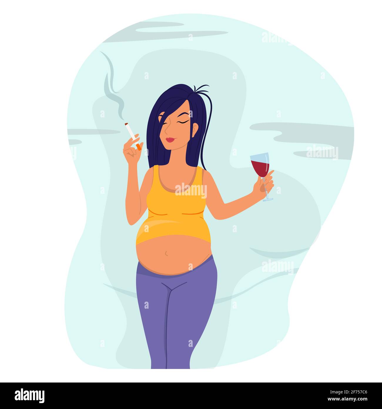 Not A Healthy Lifestyle For A Pregnant Woman Concept. Stock Vector