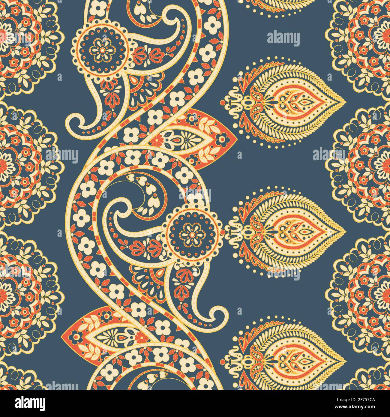 ethnic flowers seamless vector pattern. Stock Vector