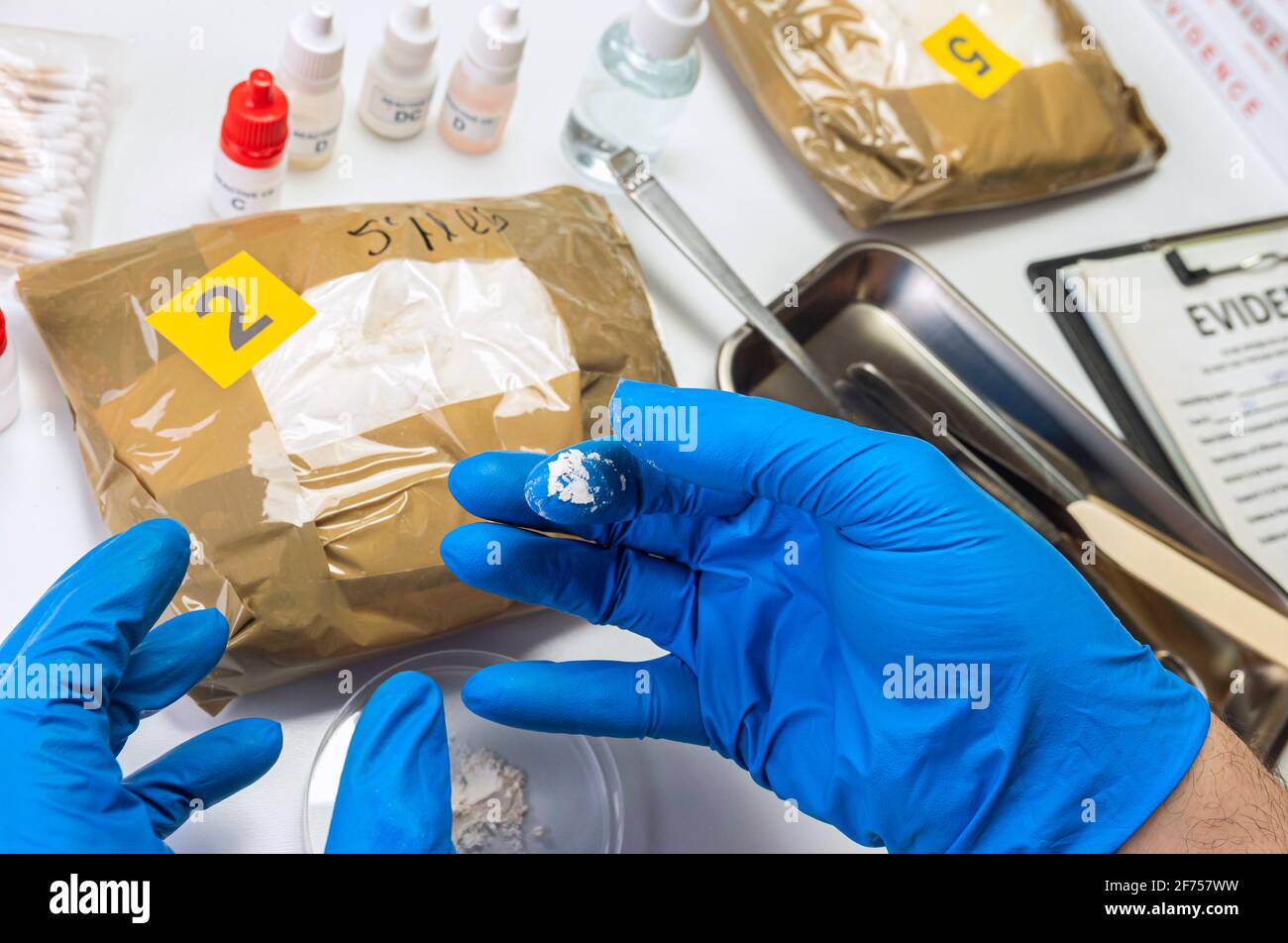 Police investigate positive for drugs in crime lab, conceptual image ...