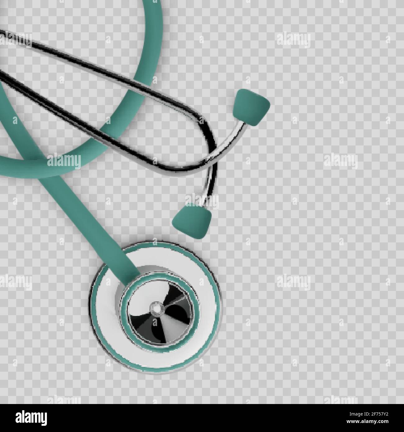 Stothoscope 3d render. Medical equipment. Diagnostics of heart and lung health. Health care banner concept. Vector isolated on transparent background Stock Vector