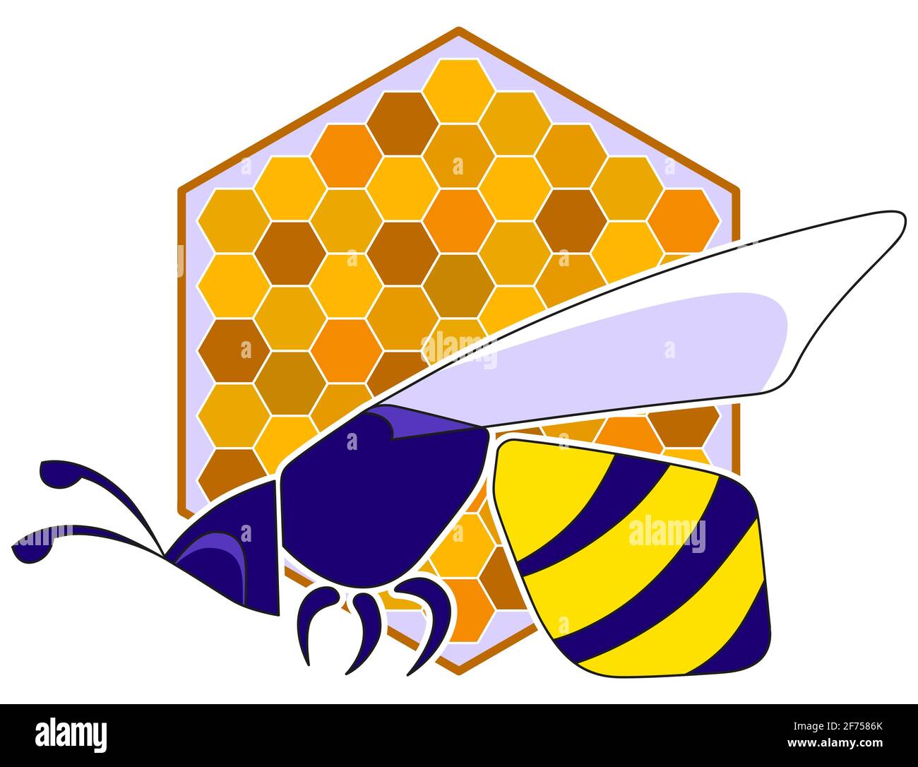 Stylized bee on a honeycomb background. Amber colors. Stock Vector