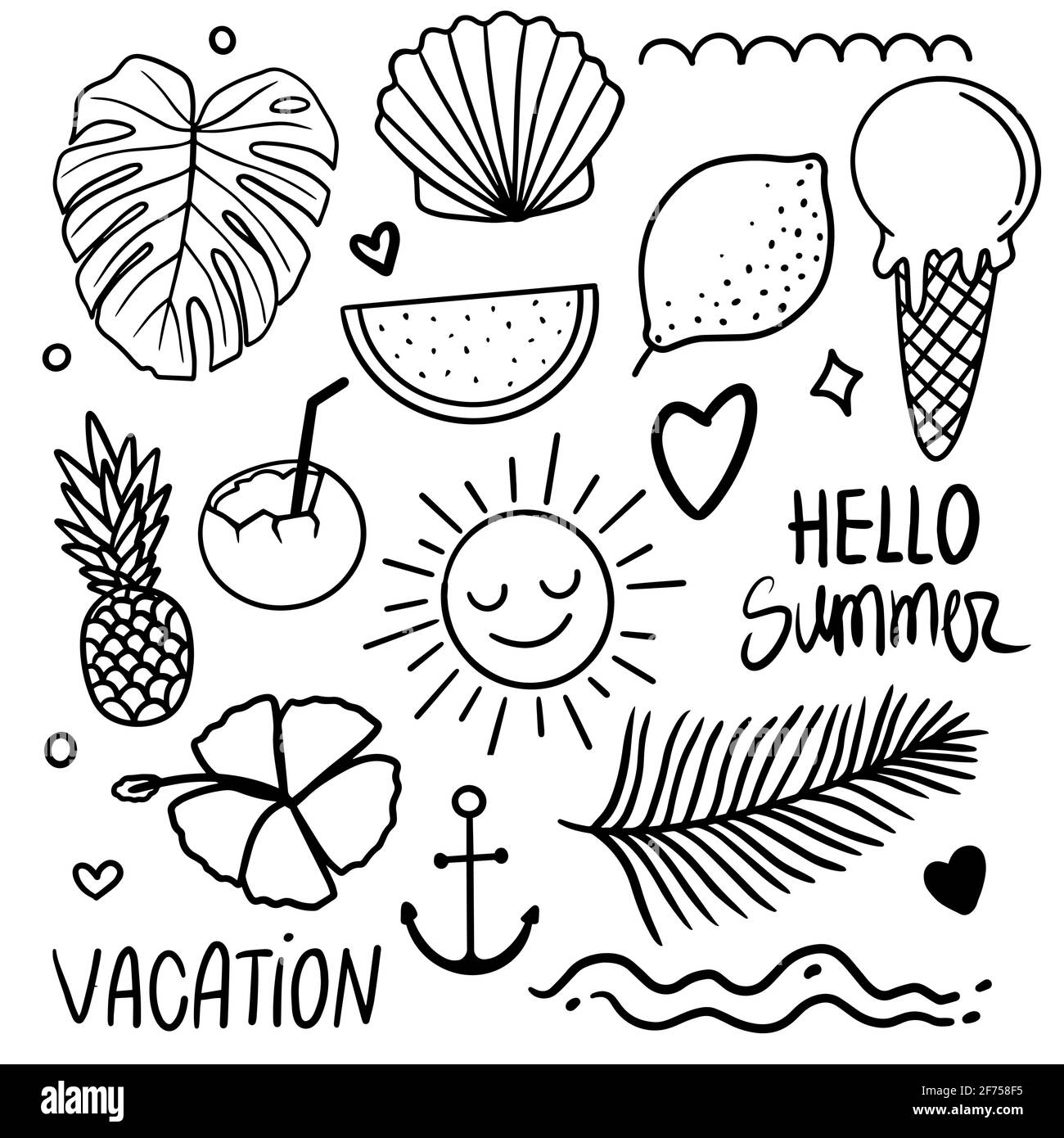 Summer outline theme. Vector isolated illustration in hand drawn style