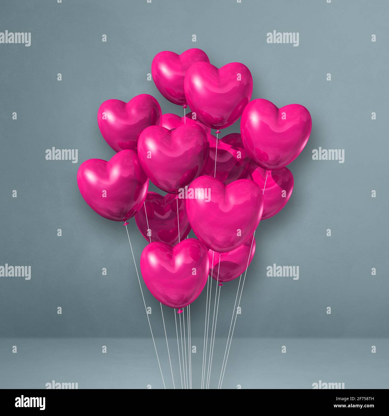 Pink heart shape balloons bunch on a grey wall background. 3D ...