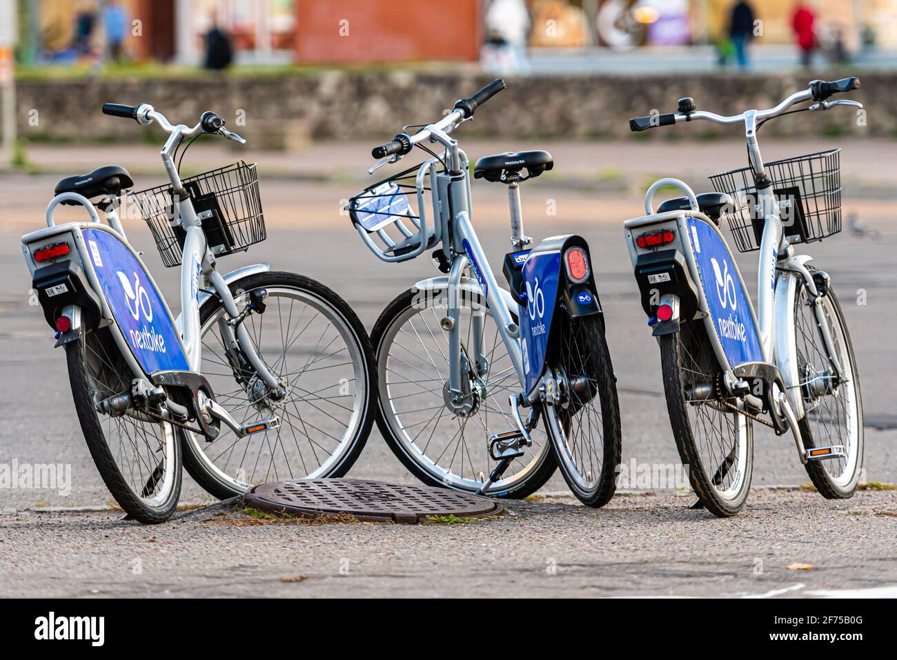 Riga, Latvia - September 30, 2020: many blue shared bikes Nextbike on Riga  street parking, bicycle rental service spot on city street Stock Photo -  Alamy