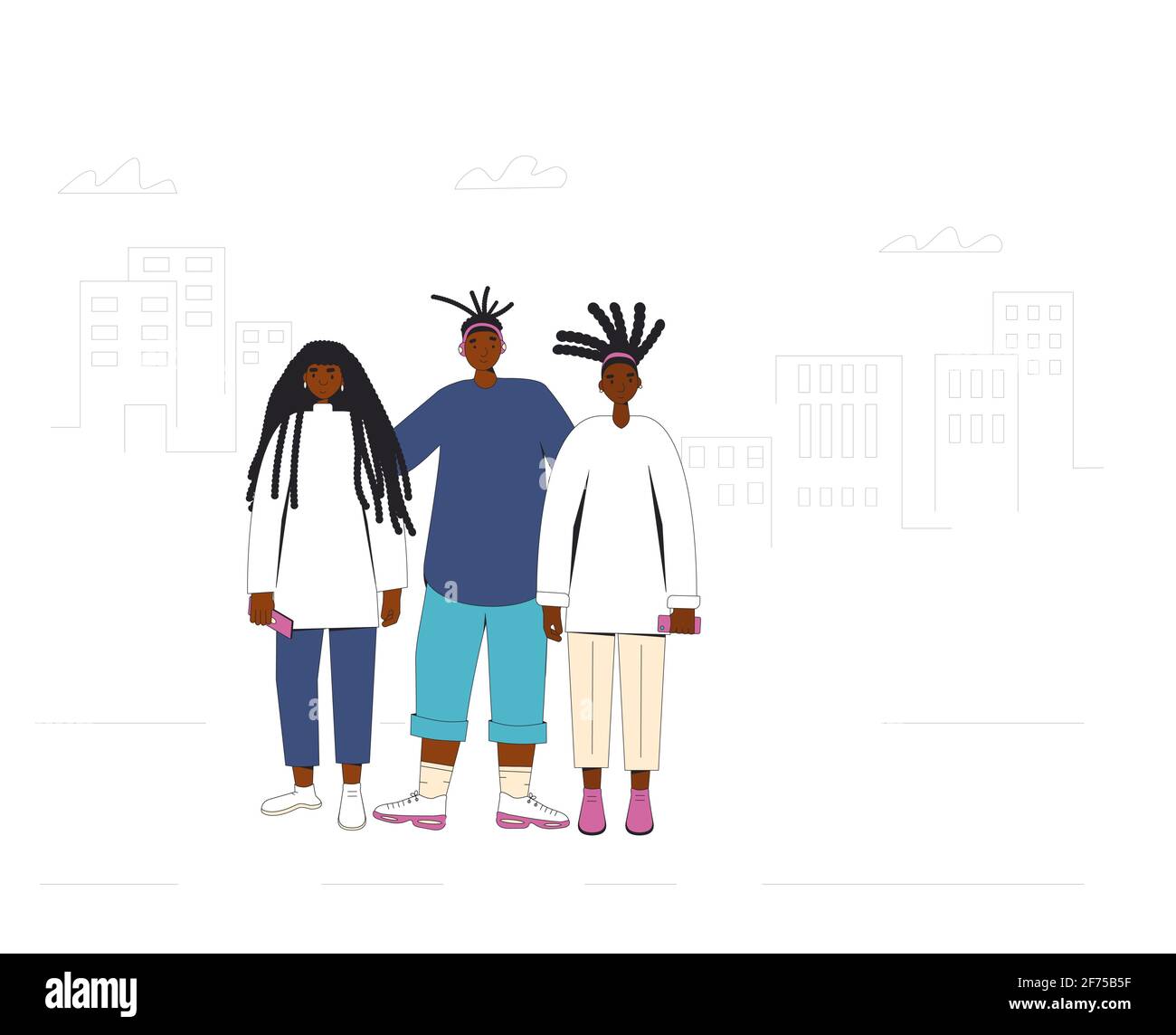 Group of african american teenagers standing together. Young female and ...