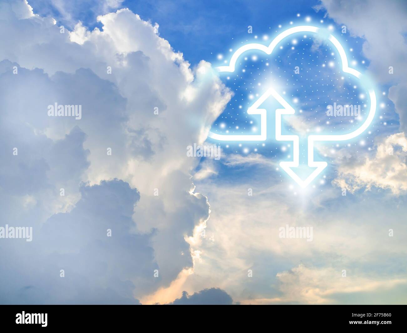 Cloud computing technology concept. Cloud digital storage icon with up ...