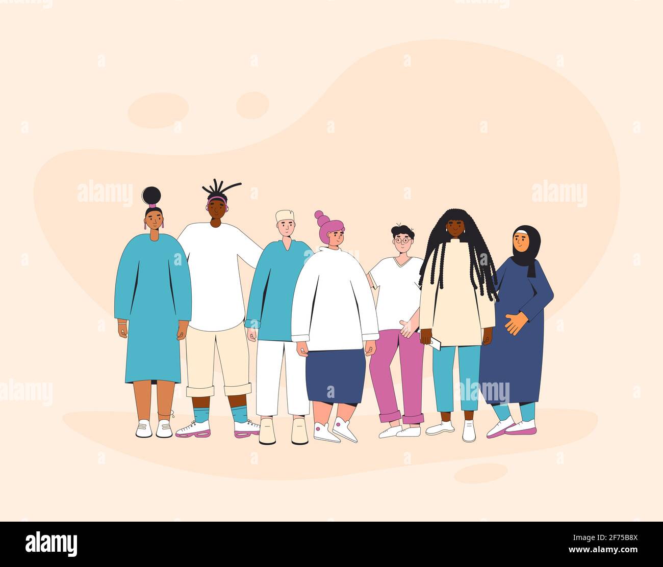 Group of diverse teenagers standing together. Young female and male ...