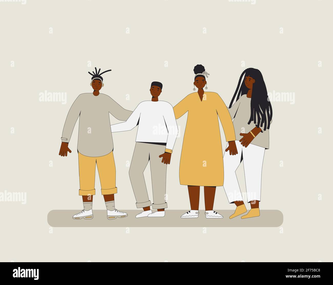 Group of african american teenagers standing together. Young female and ...