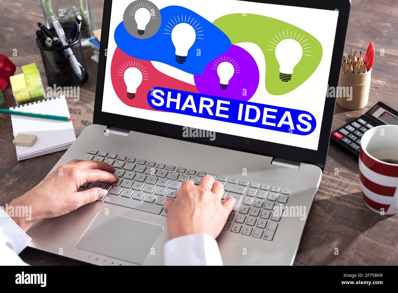 Share ideas concept shown on a laptop screen Stock Photo