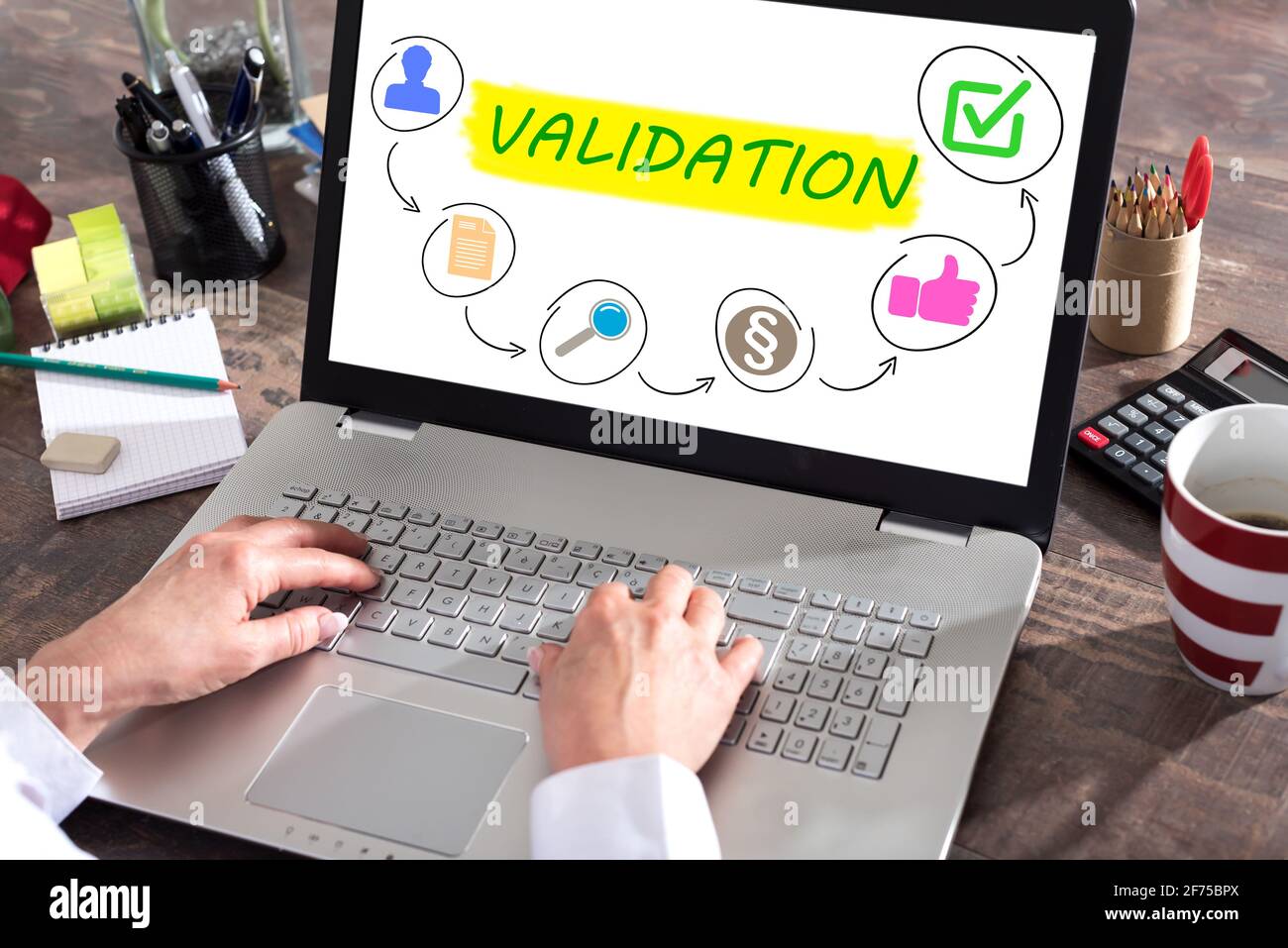 Validation concept shown on a laptop screen Stock Photo