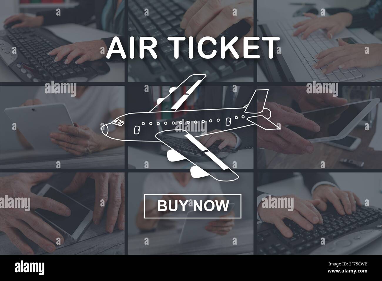Air ticket booking concept illustrated by pictures on background Stock ...