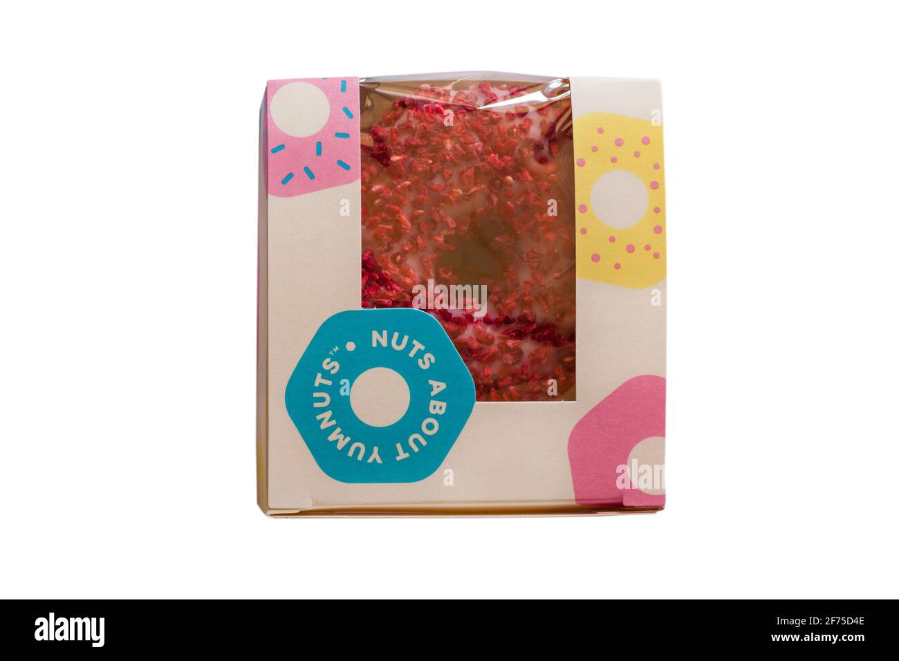 Raspberry Royale Yumnut, cross between a doughnut and a yum yum in box, from M&S in-store bakery Stock Photo