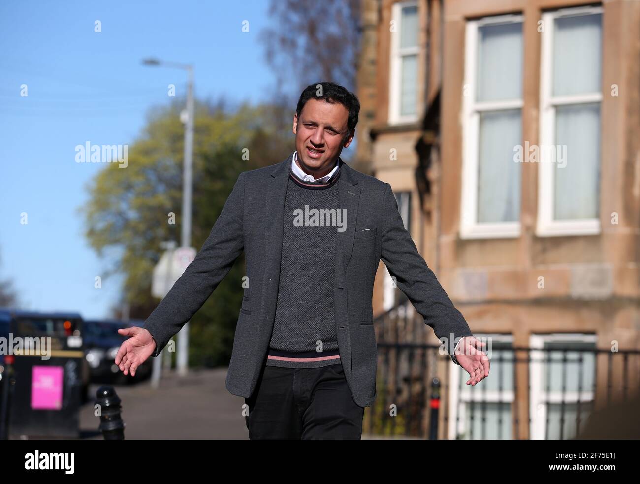 Scottish Labour leader Anas Sarwar arrives to have his hair cut at
