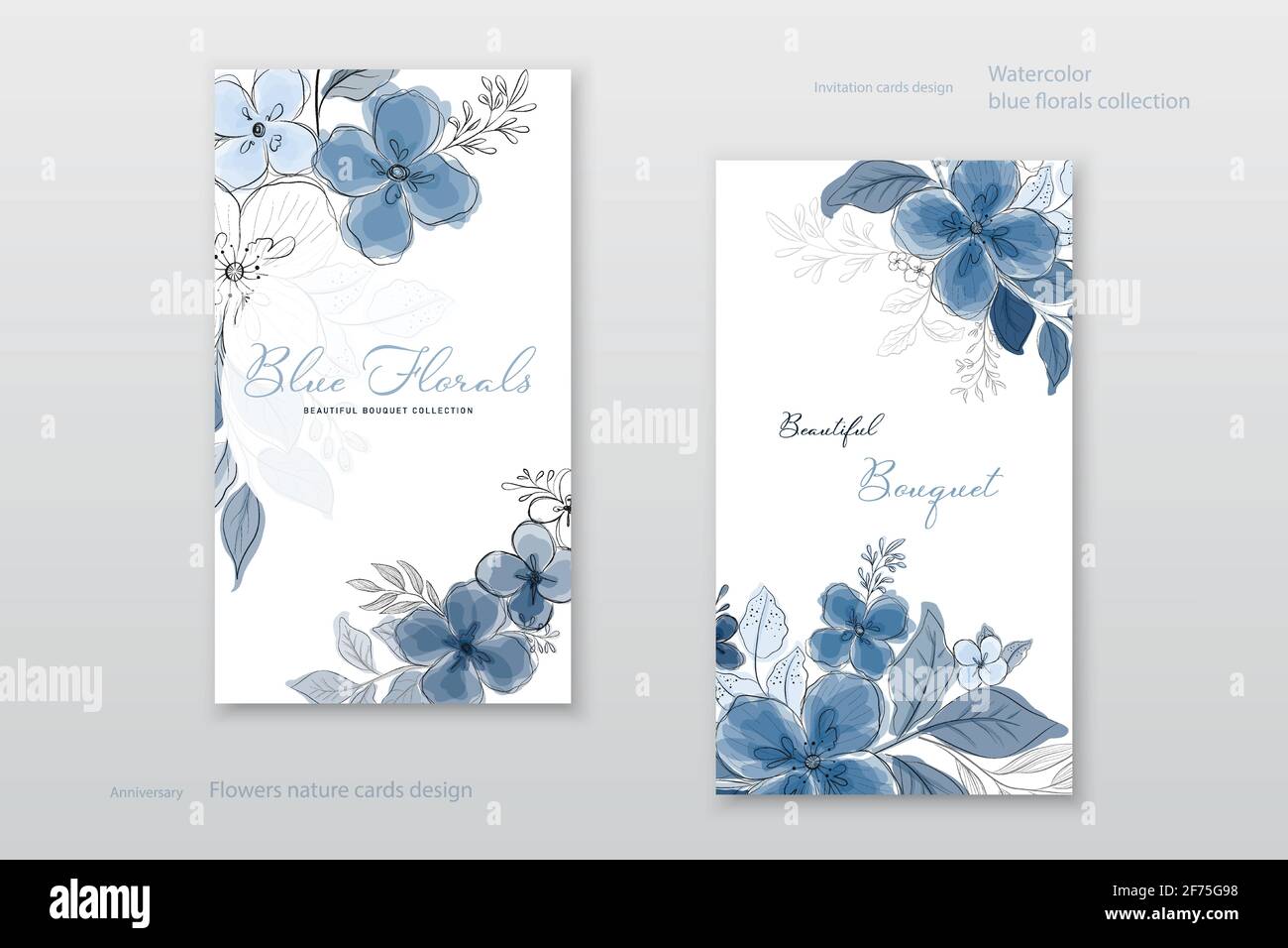Beautiful blue watercolor flowers cards collection. Decorative vector  floral elegant can be used as being postcards, greeting card, anniversary,  weddi Stock Vector Image & Art - Alamy