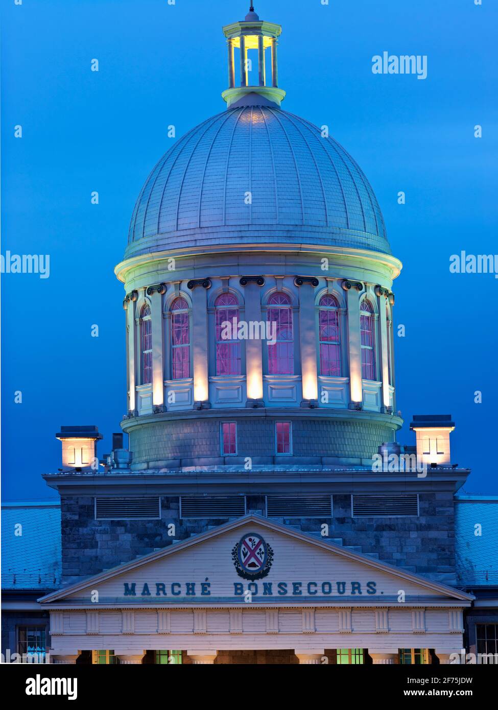 Canada,Quebec, Montreal, Old Montreal, Cupola of the Palladian style building began in 1844 as a two- story domed  public market. Stock Photo