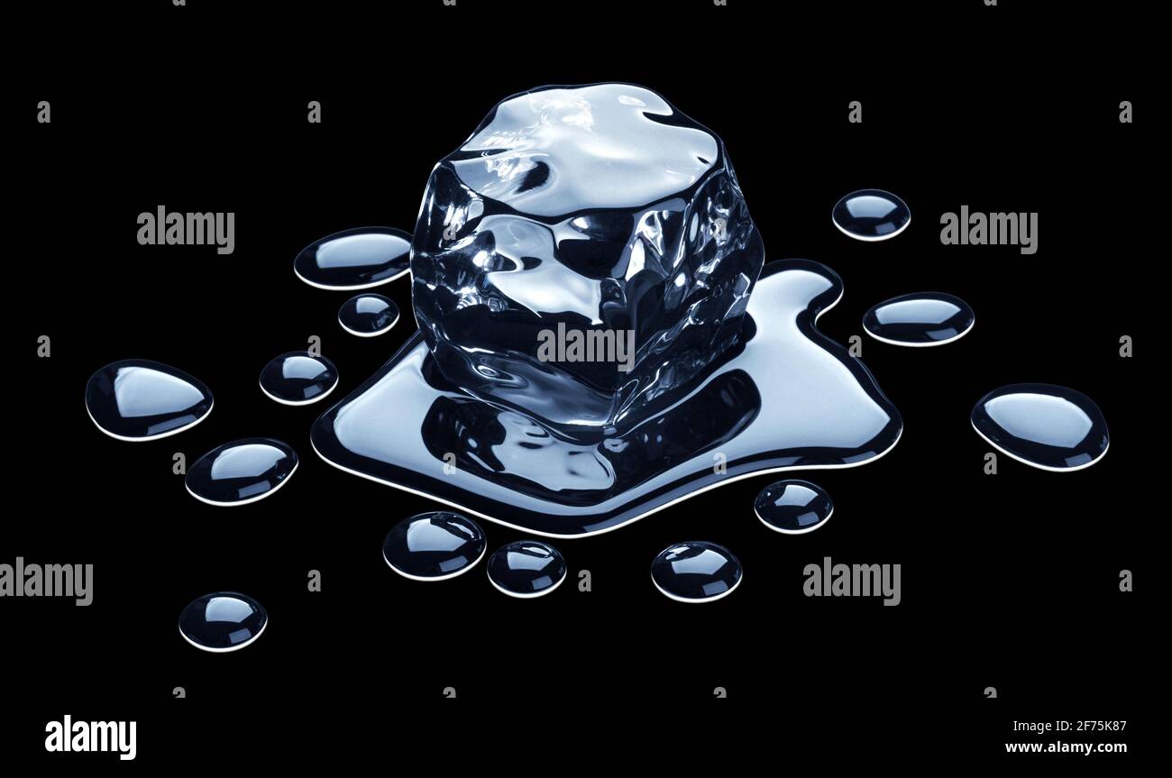 Melting ice cube on black background Stock Photo
