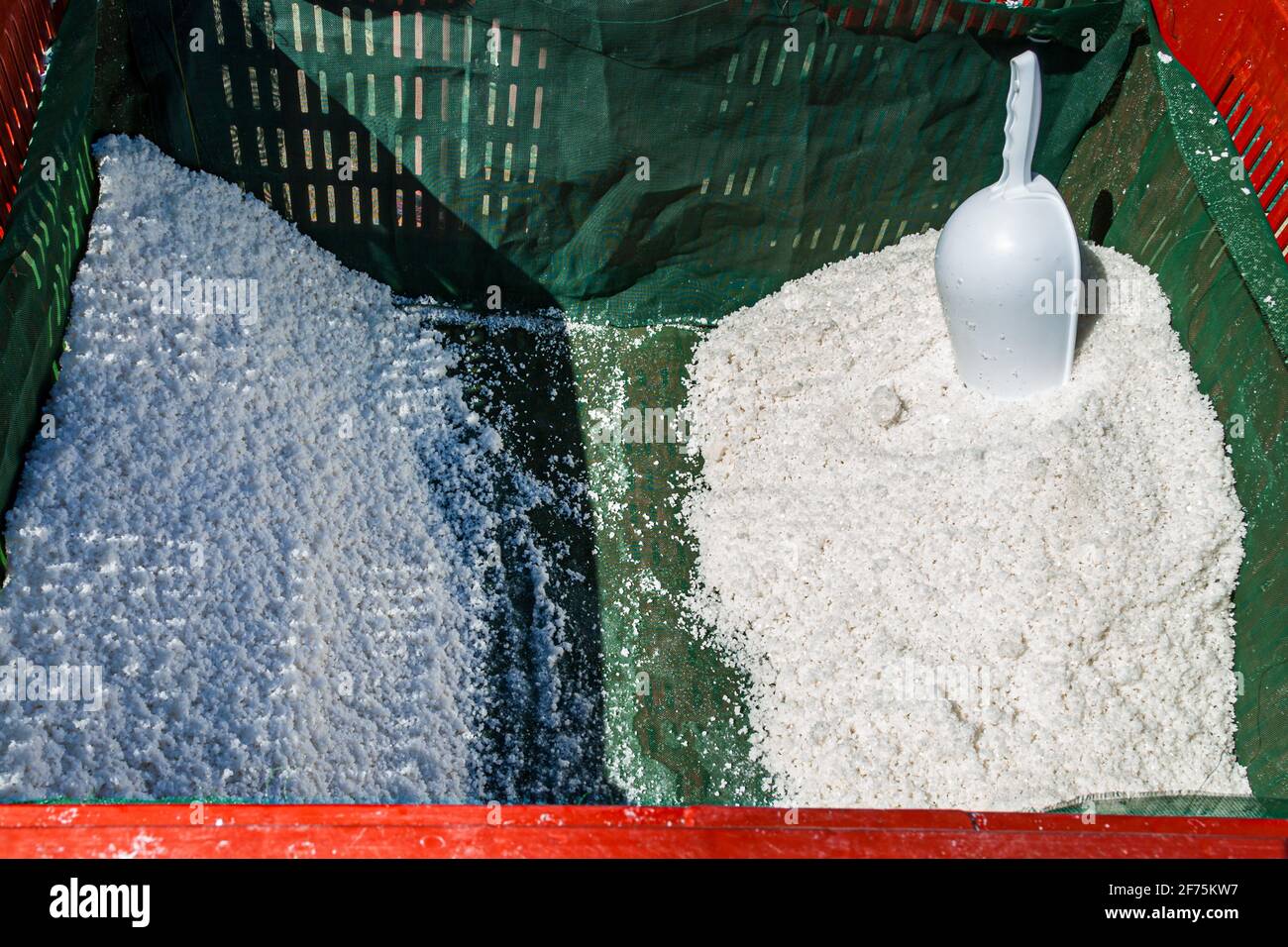 The piles of Fleur du Sel collectors are collected separately Stock Photo
